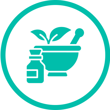 Frame 14 A green and white icon of a mortar and pestle.